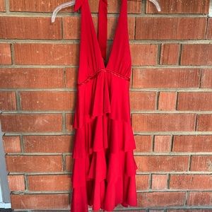 Cute ruffle red cocktail halter dress